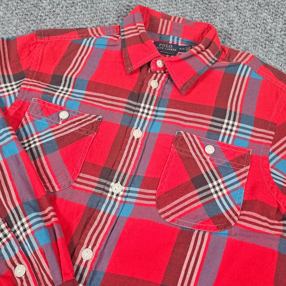 Polo Ralph Lauren Red Plaid Relaxed Fit‎ Button Down Shirt M/M Medium Men's